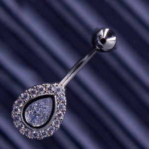 Пірсинг у пупок №848  10х12мм крапля  з бiлими цирконами куплю оптом пірсинг в асортименті