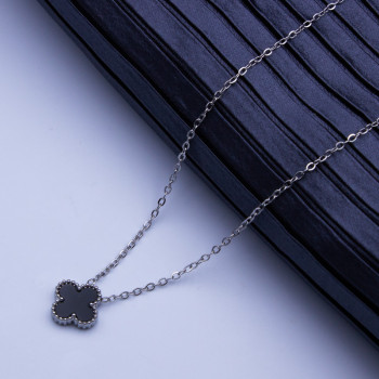 Ланцюжок сталь №911  40+5см 12мм конюшина двосторонній чорного кольору медичний сплав ланцюжки оптом недорого