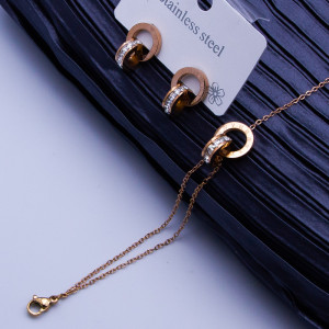 Комплект сталь №999  сережки-гвоздики та браслет 17+5см з бiлими цирконами куплю оптом біжутерію з медичної сталі