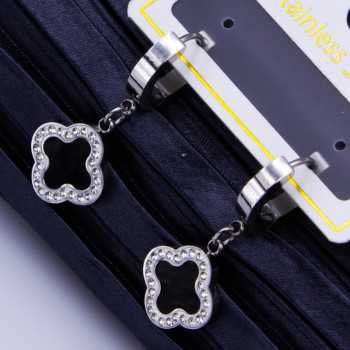 Сережки сталь№400 12мм конюшина з дрібними цирконами оптом сережки stainless steel з медсталі