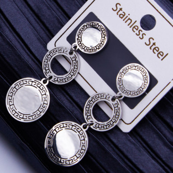 Сережки сталь №399 D-15.13.10мм h-45мм з орнаментом steel colour оптом сережки stainless steel з медсталі