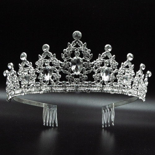 Діадема №985А  з білими стразами h-50мм шикарного дизайну куплю прикраси діадеми для голови оптом