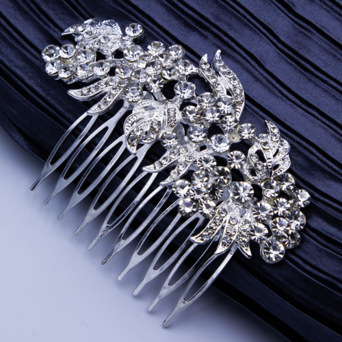 Гребінець№999 17.5см ажурні квіти в білих стразах куплю оптом весільні прикраси для волосся гребінець зі стразами оптом