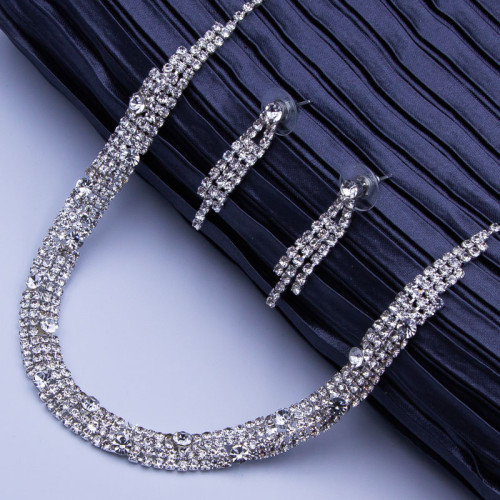 Комплект№521 кольє з білими стразами та сережки куплю весільну прикрасу біжутерію комплект оптом