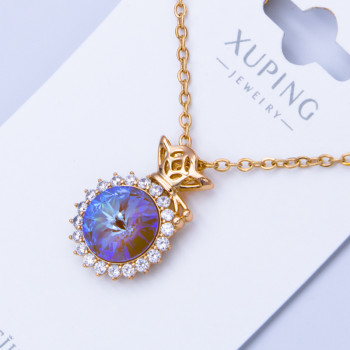 Комплект Xuping№895 42см камінь 15мм SWAROVSKI синего кольору з відливом медзолото оптом