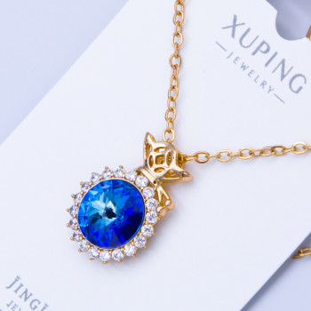 Комплект Xuping№894 42см камінь 15мм SWAROVSKI синего кольору  медзолото оптом
