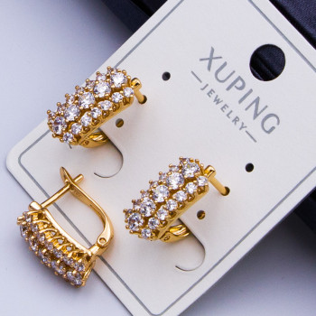 Сережки Xuping№441   15х6мм з білими цирконами Сережки Xuping оптом медичне золото 18к оптовий склад