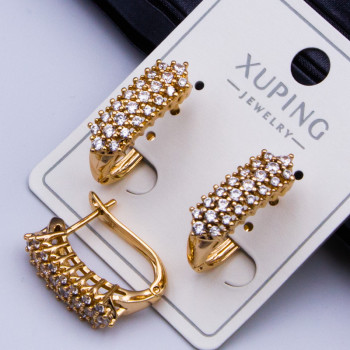 Сережки Xuping№440А 20х6мм доріжки з білими цирконами купити сережки XUPING медичне золото від виробника