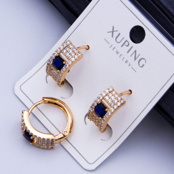 Сережки Xuping№909 h-15мм доріжка із синім цирконом куплю медичне золото сережки недорого від виробника