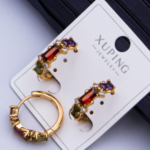 Сережки Xuping№922 d-15мм товщина 3мм c кольоровими цирконами куплю сережки опт Xuping оптом позолота 18к ювелірна біжутерія
