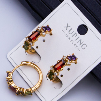 Сережки Xuping№922 d-15мм товщина 3мм c кольоровими цирконами куплю сережки опт Xuping оптом позолота 18к ювелірна біжутерія