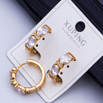 Сережки Xuping№923  d-15мм товщина 3мм c бiлими цирконами куплю сережки опт Xuping оптом позолота 18к ювелірна біжутерія