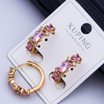 Сережки Xuping№924 d-15мм товщина 3мм c рожевими цирконами куплю сережки опт Xuping оптом позолота 18к ювелірна біжутерія
