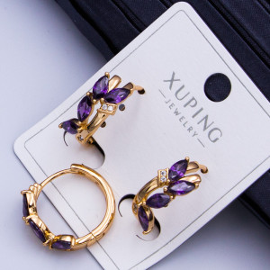 Сережки Xuping№930 d-15мм з фіолетовими цирконами-маркізами куплю сережки великий опт Xuping оптом позолота 18к 