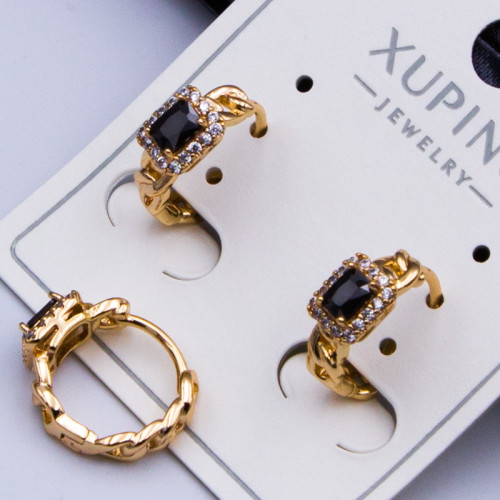 Сережки Xuping№383 d-12мм 5х5мм чорний циркон оптом сережки XUPING медичне золото від виробника