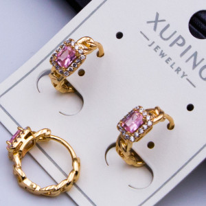 Сережки Xuping№383А  d-12мм 5х5мм рожевий циркон оптом сережки XUPING медичне золото від виробника
