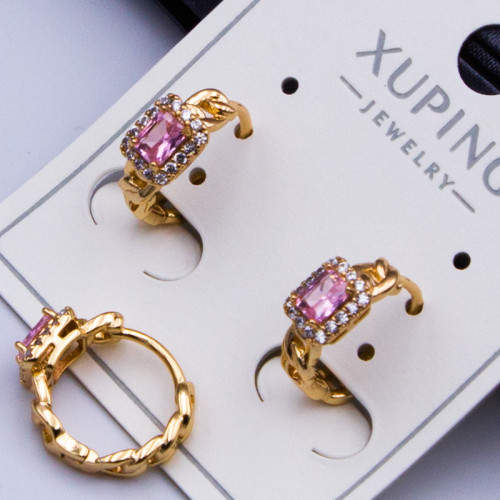 Сережки Xuping№383А  d-12мм 5х5мм рожевий циркон оптом сережки XUPING медичне золото від виробника