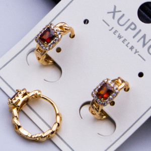 Сережки Xuping№383В d-12мм 5х5мм червонии циркон оптом сережки XUPING медичне золото від виробника