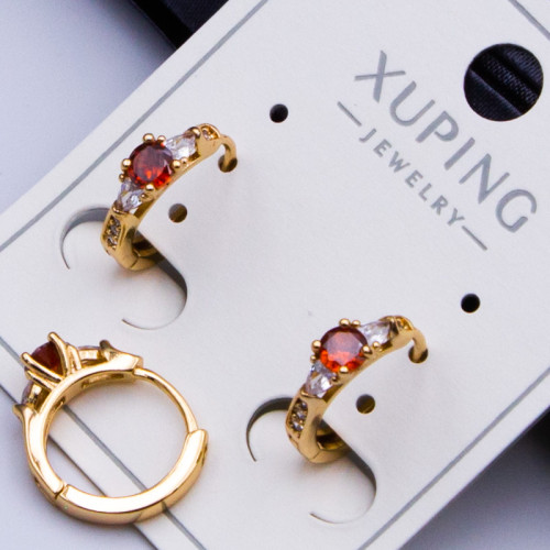 Сережки Xuping№384А d-12мм 3мм червоний циркон каблучки куплю оптом сережки XUPING медичне золото від виробника