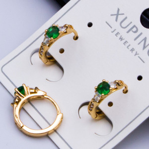 Сережки Xuping№384В d-12мм 3мм зелений циркон каблучки куплю оптом сережки XUPING медичне золото від виробника