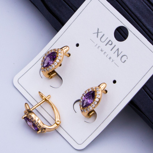 Сережки Xuping№911 h-12х7мм дрібні білі циркони з бузковим по центру медичне золото сережки недорого від виробника
