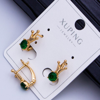 Сережки Xuping№913 h-12мм циркон 3мм корона із зеленим цирконом медичне золото сережки недорого від виробника