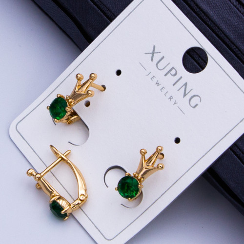 Сережки Xuping№913 h-12мм циркон 3мм корона із зеленим цирконом медичне золото сережки недорого від виробника