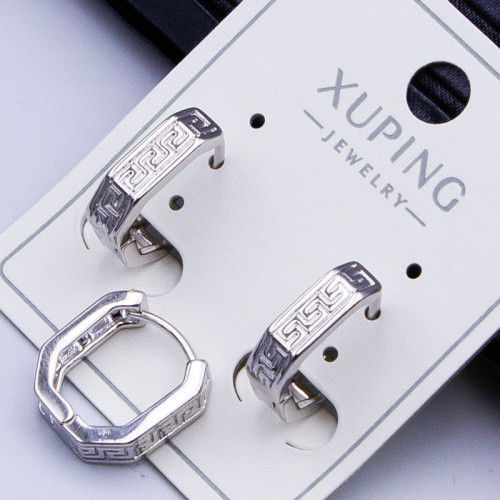 Сережки Xuping№347 12мм геометричної форми з орнаментом родii купити сережки Xuping 18к медзолото від постачальника