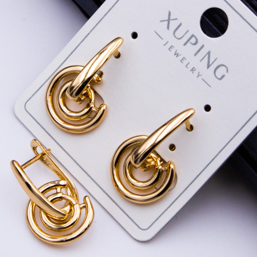 Сережки Xuping№414 h-20mm d-10мм геометричної форми куплю медичне золото xuping оптом 18к