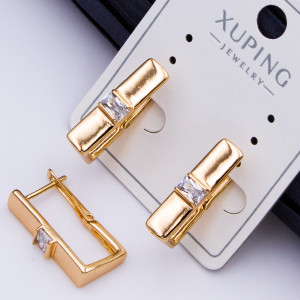 Сережки Xuping№398 20х10см з білим цирконом геометричної форми медичне золото xuping оптом 18к