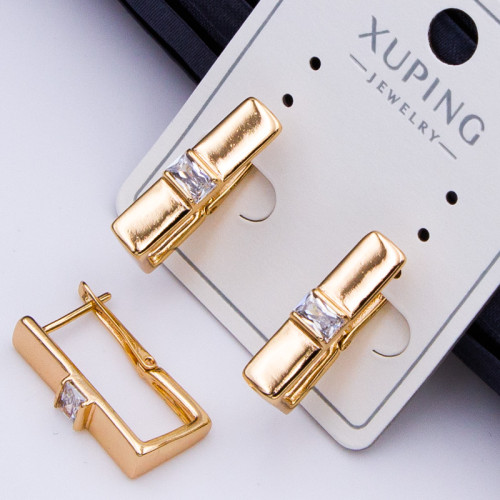 Сережки Xuping№398 20х10см з білим цирконом геометричної форми медичне золото xuping оптом 18к