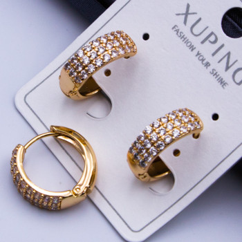 Сережки Xuping№444  d-15мм кільця з білими цирконами 18к купити медзолото оптом від виробника.