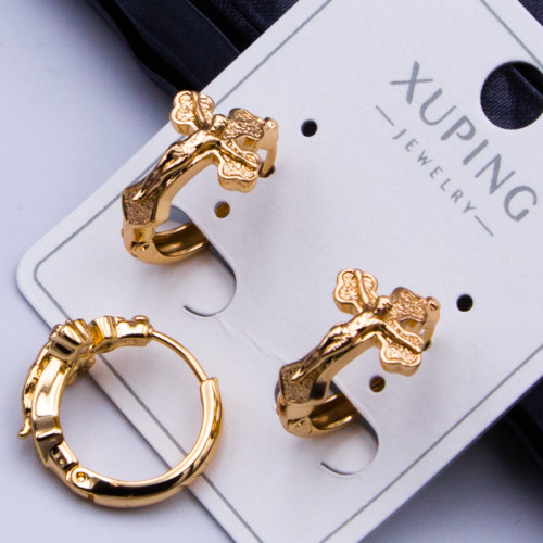 Сережки Xuping№319А 10х15мм хрестики d-кільчиків -15мм оптом медичне золото сережки від виробника