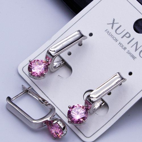 Сережки Xuping№401 h-24мм 6мм рожевий циркон куплю оптом медзолото сережки від виробника Харків Одеса