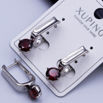 Сережки Xuping№402  h-24мм 6мм червоний циркон куплю оптом медзолото сережки від виробника Харків Одеса