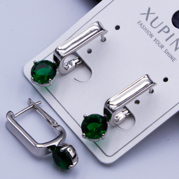 Сережки Xuping№403  h-24мм 6мм зелений циркон куплю оптом медзолото сережки від виробника Харків Одеса
