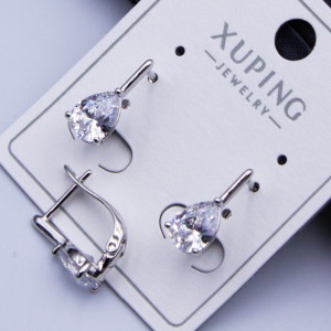 Сережки Xuping№305 h-20мм камінь 5х7 з білим цирконом родій куплю оптом сережки ксюпінг родій від виробника