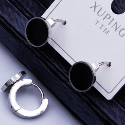 Сережки Xuping№340 d-12мм кільця 8мм чорна вставка оптом сережки Xuping 18к медзолото від постачальника