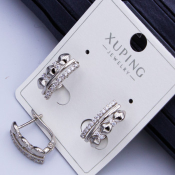 Сережки Xuping№951 h-15мм родій доріжка з білими цирконами куплю сережки Xuping18к медзолото оптом постачальник