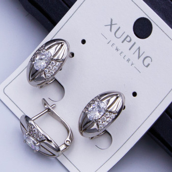 Сережки Xuping№952 h-14мм родій овал з білими цирконами куплю сережки Xuping18к медзолото оптом постачальник