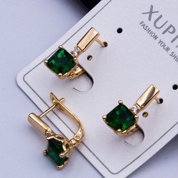 Сережки Xuping№295  h-15мм 5мм зелений циркон куплю оптом медзолото сережки від виробника Харків Одеса