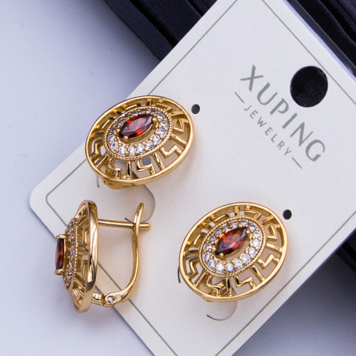 Сережки Xuping№915 d-15х16мм з червоним цирконом та орнаментом куплю медичне золото сережки xuping оптом недорого від виробника