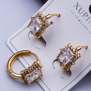 Сережки Xuping№298  d-15мм камінь 9х10мм з бiлим цирконом куплю оптом сережки ксюпінг