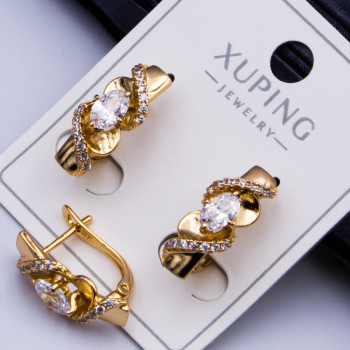 Сережки Xuping№430  h-18мм 6х4мм білий циркон на англ. замку куплю оптом сережки Xuping 18к від постачальника