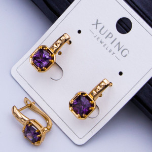 Сережки Xuping№901 6х6мм циркон бузкового кольору h-15мм куплю медичне золото оптом