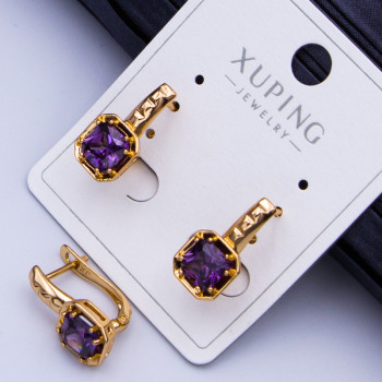 Сережки Xuping№901 6х6мм циркон бузкового кольору h-15мм куплю медичне золото оптом