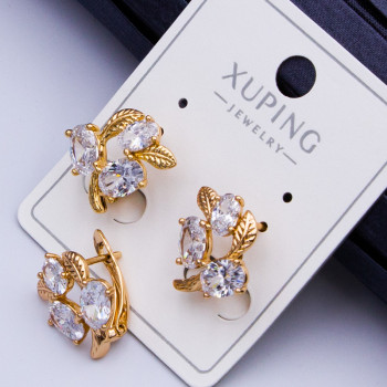 Сережки Xuping№431 15х13мм гілка з білими цирконами куплю сережки xuping оптом медзолото 18к постачальник