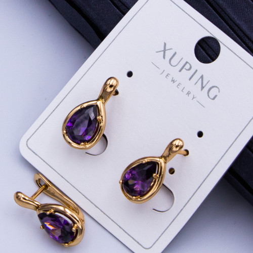 Сережки Xuping№902 10х6мм циркон бузкового кольору h-15мм куплю медичне золото оптом
