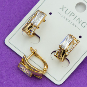 Сережки Xuping№833 18к із білим цирконом довгасті медичне золото купити оптом недорого