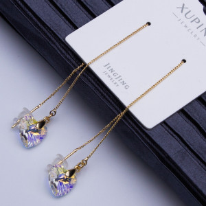 Сережки Xuping№764  8х7мм SWAROVSKI серце бiлое з вiдливом протяжка медичне золото сережки SWAROVSKI куплю оптом від виробника
